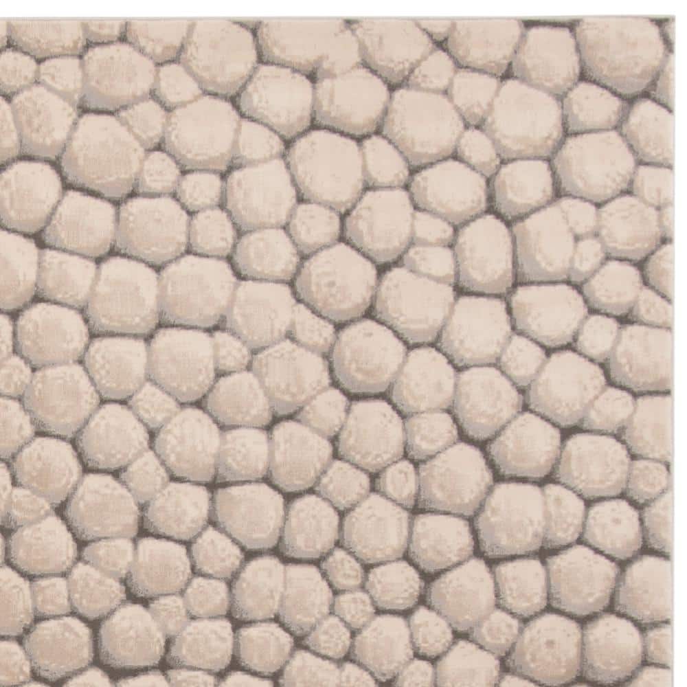 Beige Abstract Round Stain-Resistant Synthetic Area Rug
