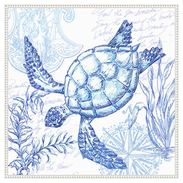 Amanti Art Coastal Sketchbook Turtle by Tre Sorelle Studios 30 in. W x 30 in. H. Canvas Wall Art Print Framed in White