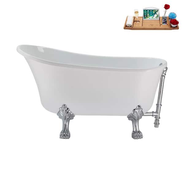 51 in. Acrylic Clawfoot Non-Whirlpool Bathtub in Glossy White with Polished Chrome Drain And Polished Chrome Clawfeet