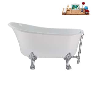 51 in. Acrylic Clawfoot Non-Whirlpool Bathtub in Glossy White with Polished Chrome Drain And Polished Chrome Clawfeet