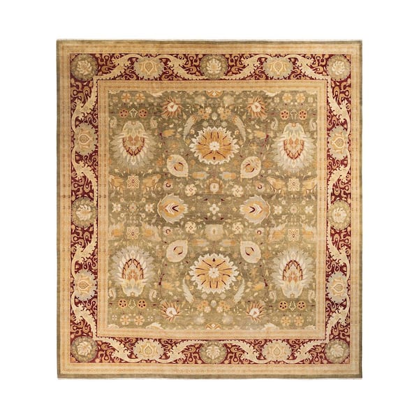 Mogul Green 12 x 15 Oriental Wool Indoor Area Rug