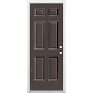 32 in. x 80 in. 6-Panel Left Hand Inswing Painted Steel Prehung Front Exterior Door with Brickmold