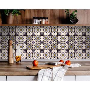 8 in. Blue Azul Flora Peel And Stick Removable Tiles