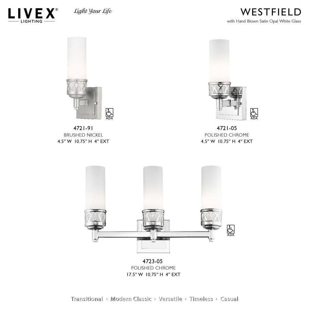 Polished Chrome Wall Sconce with Satin White Glass