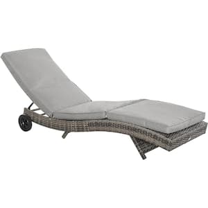 81.5 in. x 27.5 in. x 27.5 in. Wicker Outdoor Chaise Lounge with Grey Cushions