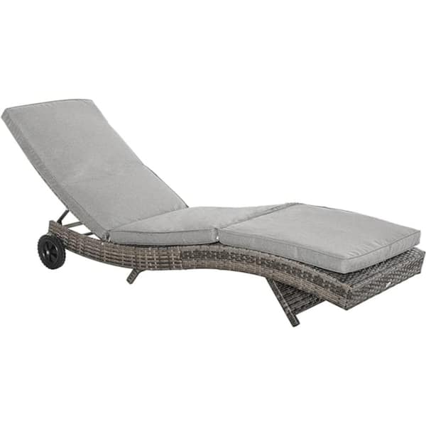 Zeus & Ruta 81.5 in. x 27.5 in. x 27.5 in. Wicker Outdoor Chaise Lounge with Grey Cushions