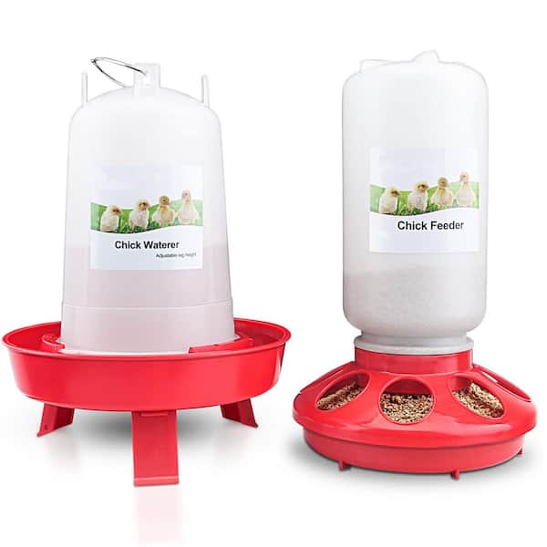 Unbranded 2.2 lbs. Chick Feeder and 0. 4 Gal. Chick Waterer with 3 Adjustable Heights Combo, Chick Feeder and Waterer Kit, 2-Pack