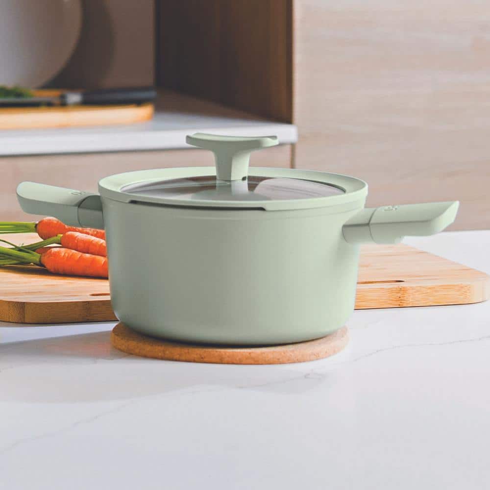 Sage Green 4.6qt Recycled Aluminum Stockpot with Glass Lid