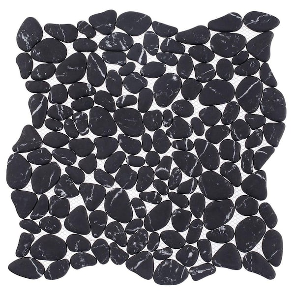 Mellow Zen Black/White 12-1/8 in. x 12-1/8 in. Smooth Stone Look Glass Mosaic Wall Tile (5.1 sq. ft./Case)
