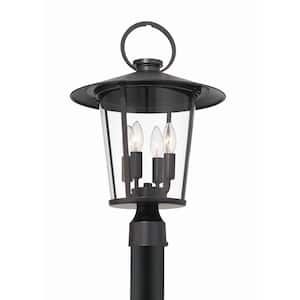 Andover 4-Light Black Matte Steel Hardwired Outdoor Weather Resistant Post Light with Clear Glass with No Bulbs Included