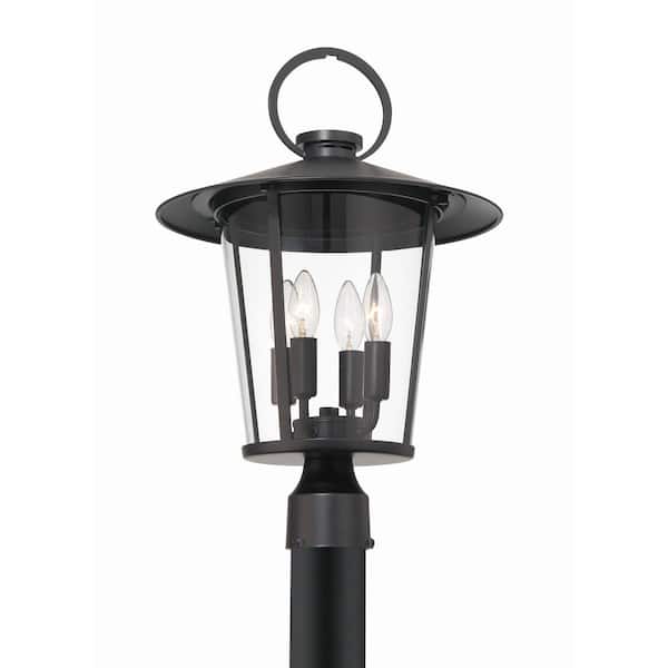 Crystorama Andover 4-Light Black Matte Steel Hardwired Outdoor Weather Resistant Post Light with Clear Glass with No Bulbs Included