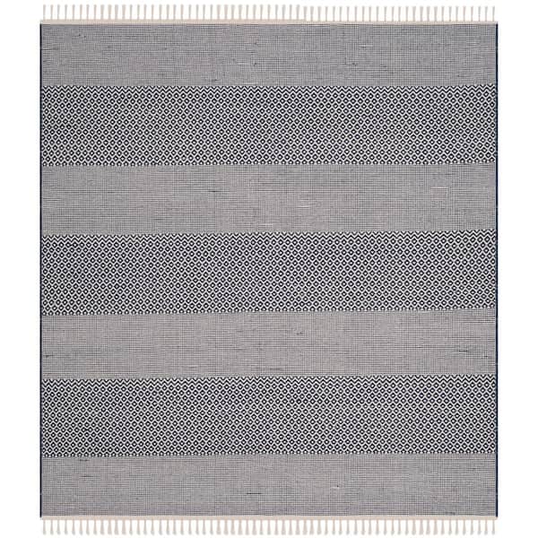 SAFAVIEH Montauk Ivory/Navy 8 ft. x 8 ft. Striped Diamonds Square Area Rug