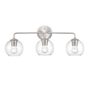 25.5 in. 3-Light Brushed Nickel Vanity Light with Clear Glass