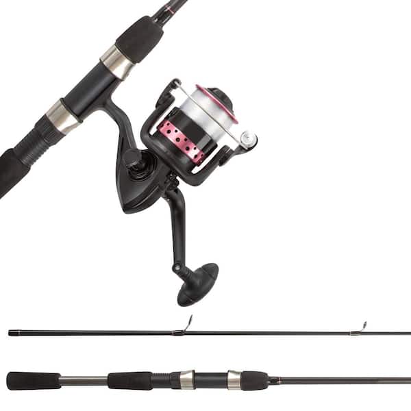 Trademark Games Black and Pink 6 ft. 6 in. Fiberglass Fishing Rod and Reel Combo Portable 2-Piece Pole with 3000 Aluminum Spinning Reel