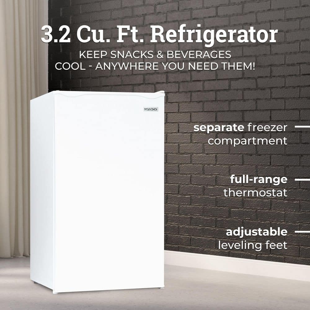 Compact White Freestanding Refrigerator with Glass Shelves