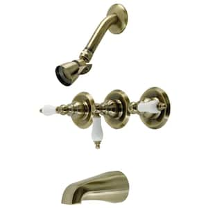 Victorian Triple Handle 1-Spray Tub and Shower Faucet 2 GPM with Corrosion Resistant in Antique Brass