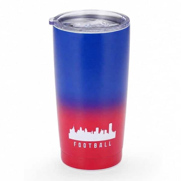 Stainless Steel 20 oz. Football Design Travel Tumbler with Sliding Lid and Straw, Insulated Sports Car Cup