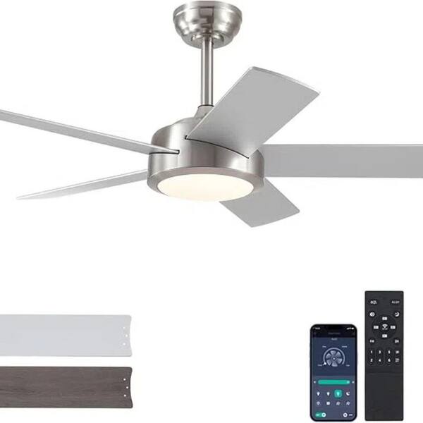 Kviflon 46 in. Indoor/Outdoor Modern Nickel Ceiling Fans with Dimmable 3 Colors Lights and Remote/APP