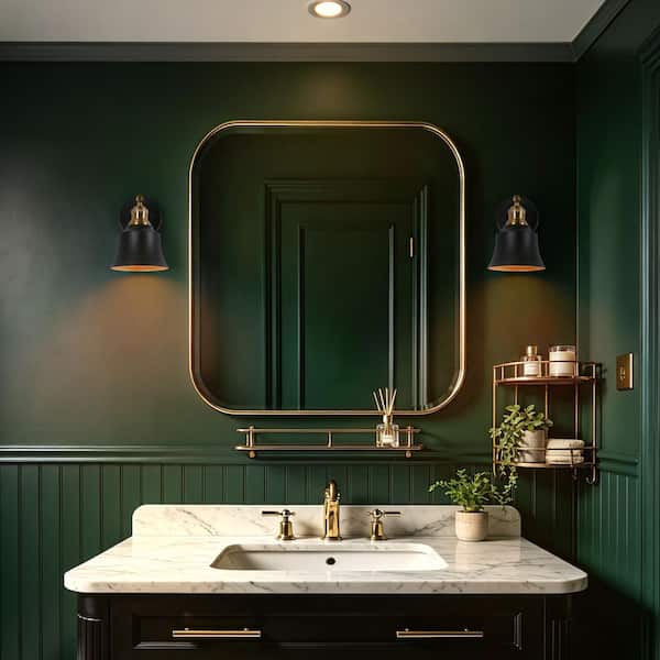 1-Light 6 in. Mid-century Modern Black and Gold Half-Bathroom Wall Sconce with Metal Shades, Stair, Pictures Wall Light