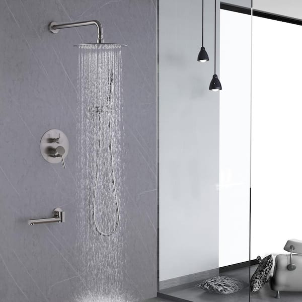 Single-Handle 3-Spray Round Tub and Shower Faucet 2.5 GPM with High Pressure in. Brushed Nickel (Valve Included)