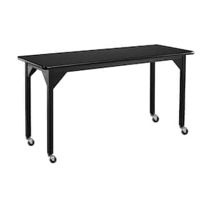 Heavy Duty Fixed Height Table with Casters 24 in. x 60 in. x 30 in. Black Frame Black Top