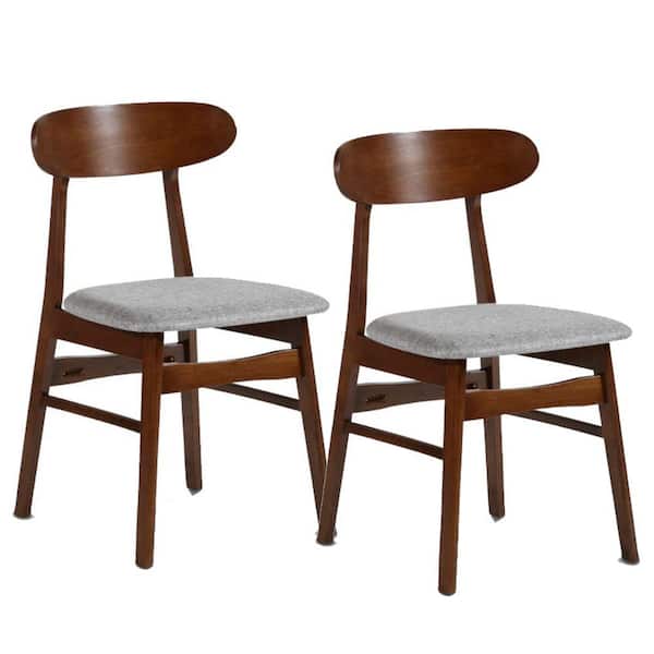 Benjara Gray and Brown Polyester Wooden Frame Dining Chairs (set of 2)
