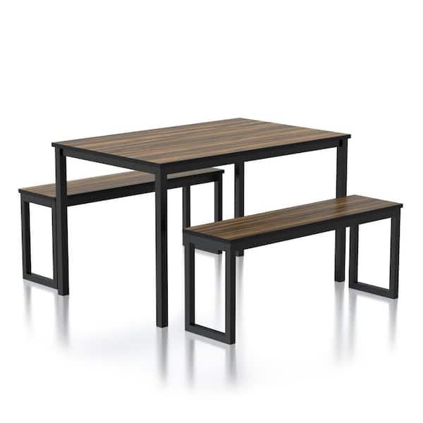 Furniture of America Belvil 3-Piece Walnut and Black Dining Table Set