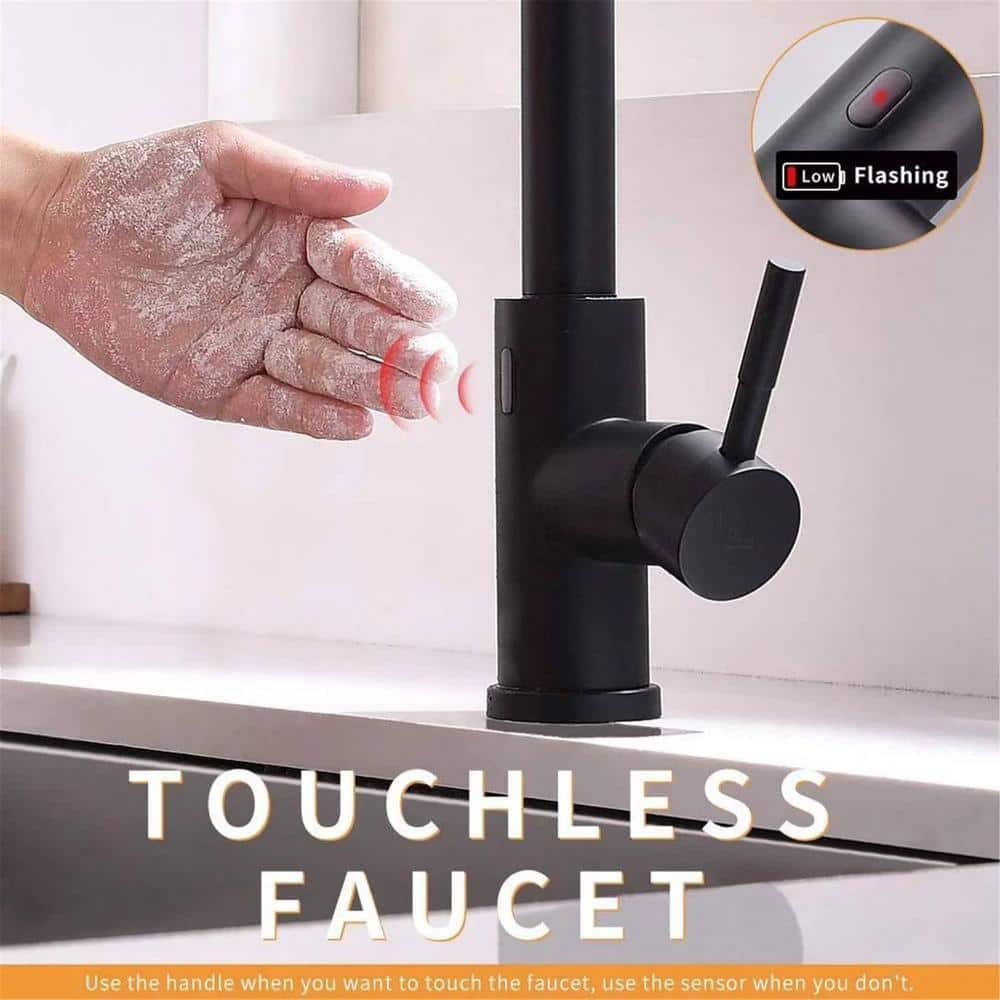 Matte Black Touchless Pull Down Kitchen Faucet with Spray