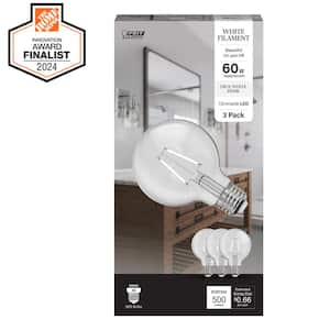 60-Watt Equivalent G25 Globe Dimmable White Filament Clear E26 LED Vintage Edison LIght Bulb, True White 3500K (3-Pack)