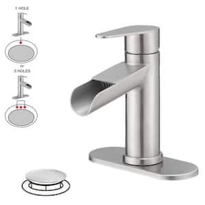 Waterfall Single Handle Single Hole Farmhouse Bathroom Faucet Bathroom Drip-Free Vanity RV Sink Faucet in Brushed Nickel