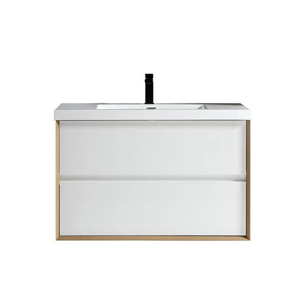 MORENO BATH Kingdee 35.2 in. W x 19.6 in. D x 23.6 in. H Bath Vanity in Glossy White with White Acrylic Top