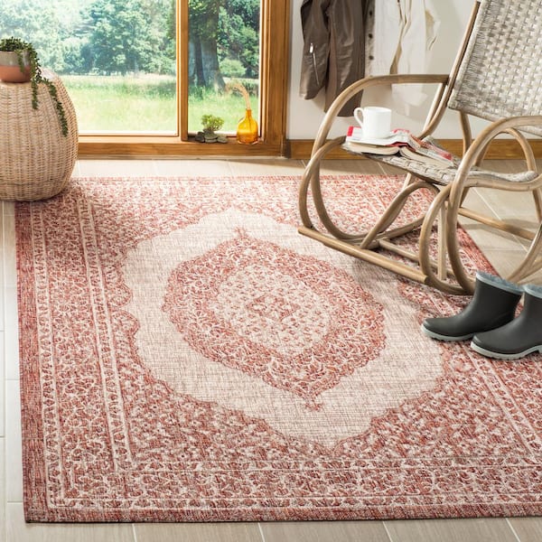 Courtyard Light Beige/Terracotta Doormat 2 ft. x 4 ft. Border Indoor/Outdoor Patio Area Rug