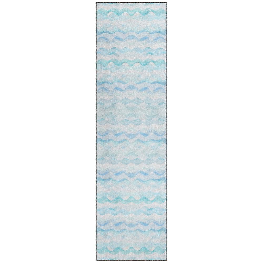 Surfside Blue 2 ft. 3 in. x 7 ft. 6 in. Geometric Indoor/Outdoor Area Rug