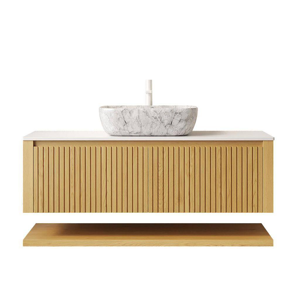 TCYO 48 in. Wall-Mounted Oak Bath Vanity with White Sintered Stone Top ...