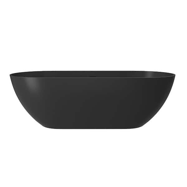 Dimakai 59 in. x 30 in. Solid Surface Freestanding Soaking Bathtub in Matte Black with Drain and Abrasive Pads