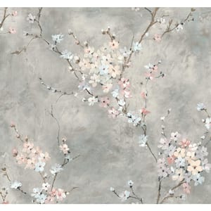 Grey Floral Blossom Vinyl Peel and Stick Wallpaper Roll (40.5 sq. ft.)
