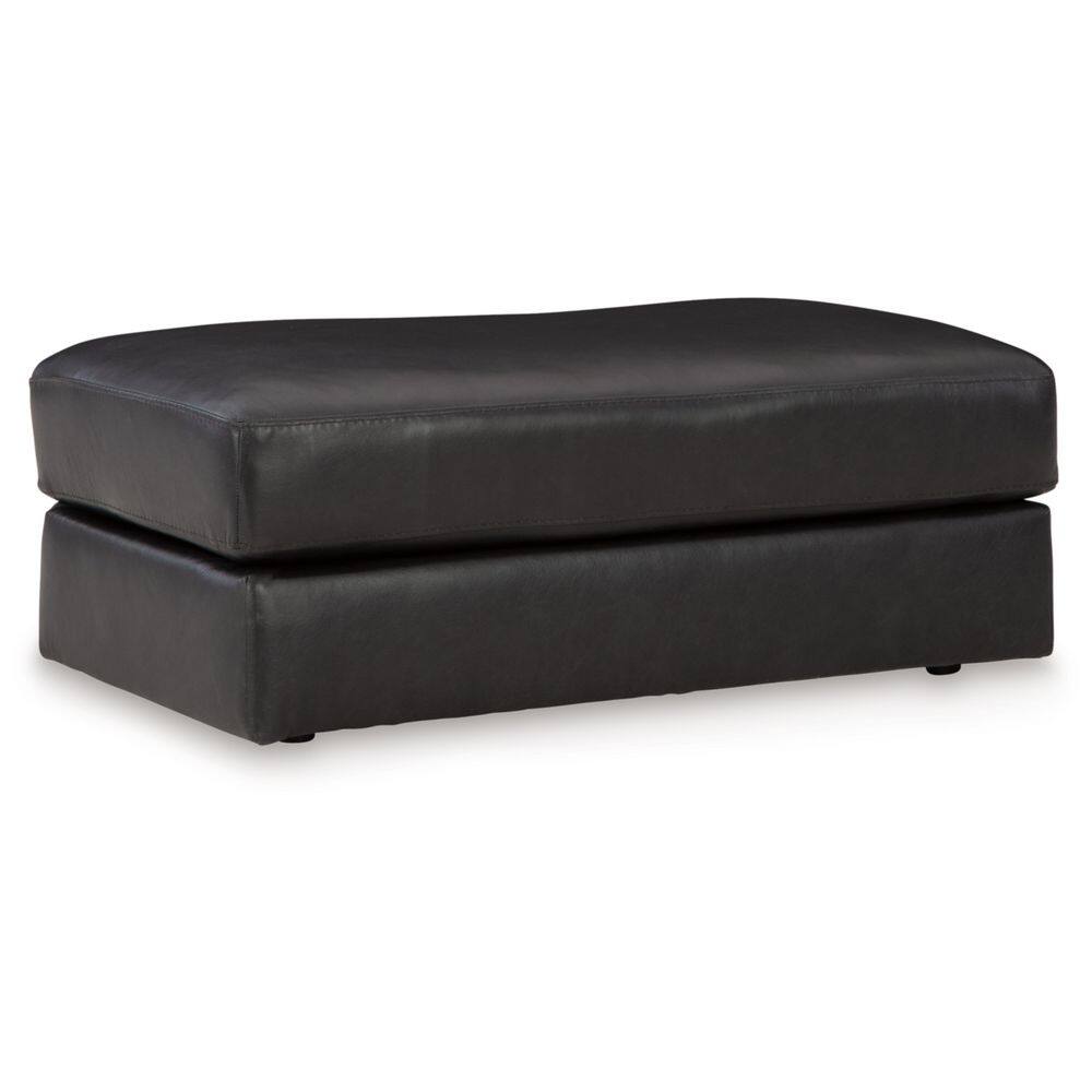 Amiata Black Leather Contemporary Rectangle Ottoman