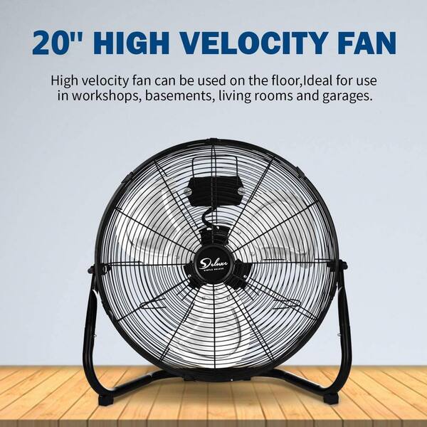 20 in. 3-Speed High-Velocity Industrial Heavy Duty Metal Floor Fan in Black  with Tilting Head for Outdoor/Indoor Use