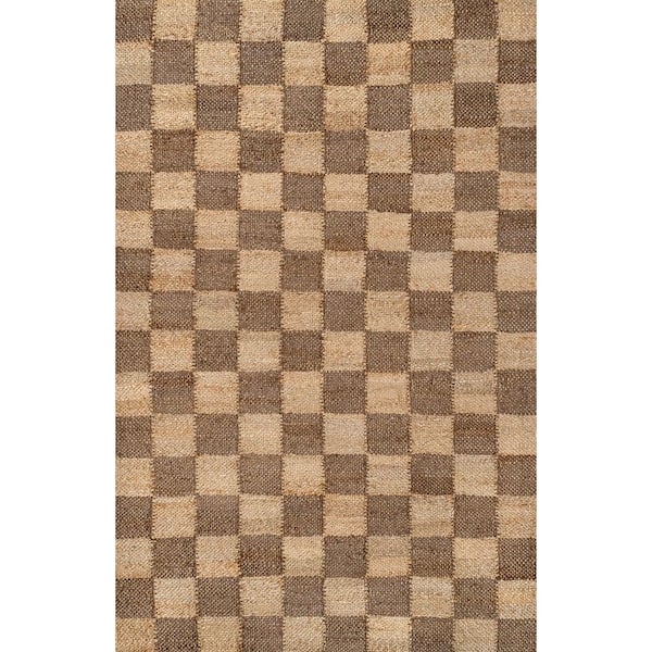 Theo Modern Farmhouse Woven Jute Checkerboard Natural/Brown 5 ft. x 8 ft. Area Rug