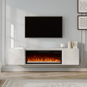 White Wall Mounted TV Stand Fits TVs up to 70 in. with 36 in. Electric Fireplace