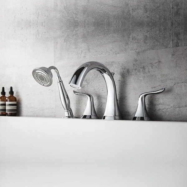Claudius 2-Handle Tub Deck Mount Roman Tub Faucet with Hand-Held Shower in Polished Chrome