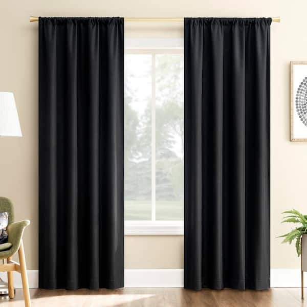 Karina Textured Black Faux Linen 40 in. W x 63 in. L Rod Pocket Blackout Curtain (Single Panel)