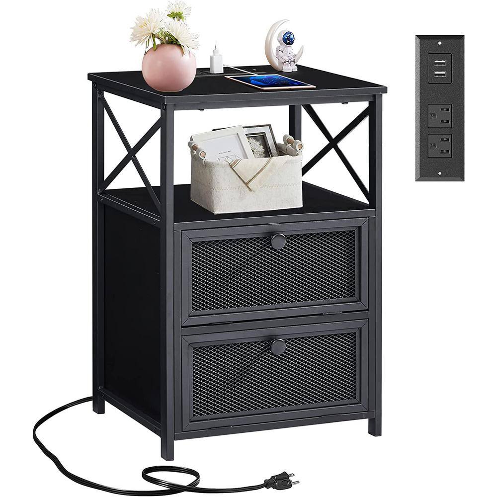 VECELO End Table with Charging Station, Nightstand with USB Ports and