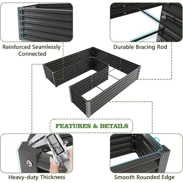 Grey 74in. x 74in. x 18in. U-Shaped Galvanized Raised Garden Beds