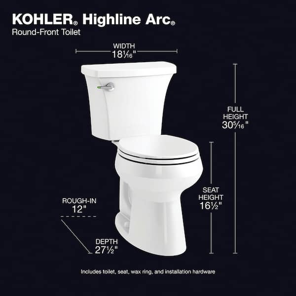 Highline Arc 12 in. Rough In 2-Piece 1.1/1.6 GFP Dual Flush Round Chair Height Toilet in White (Seat Not Included)