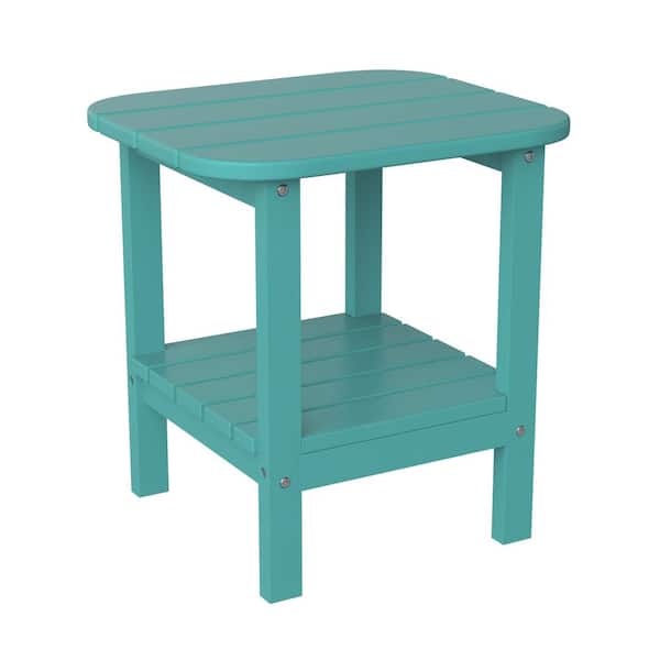 TAYLOR + LOGAN Blue Rectangle Faux Wood Resin Outdoor Side Table