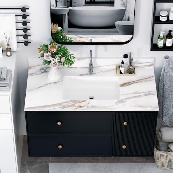 3.58 ft. L x 7.3 in. D Single Holes Engineered Composite Countertop in Carrara White with Polished Finish