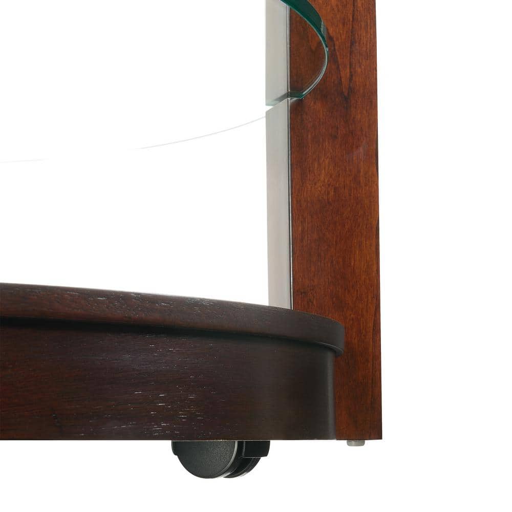 Espresso Round Wood and Glass Coffee Table with Interior Shelf