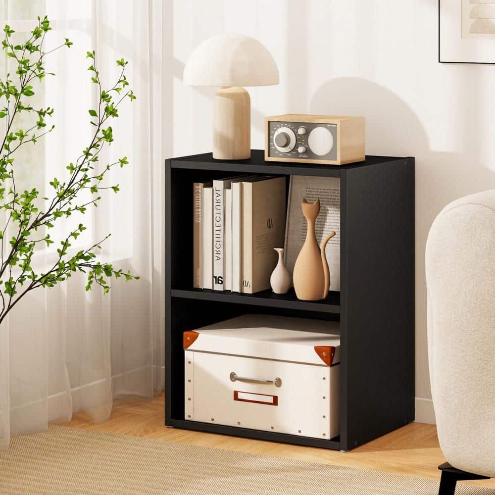 2-Cube 21.5 in. Tall Wood Bookcase DIY Cube Storage Organizer w/ 7-Position Adjustable Shelf Black