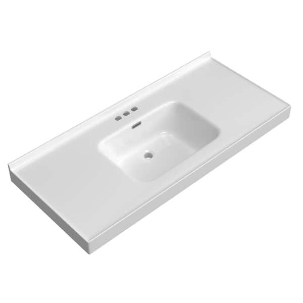 49 in. W x 22 in. D Solid Surface White Vanity Top Rectangular Single Sink Bathroom Vanity Top in White with Overflow
